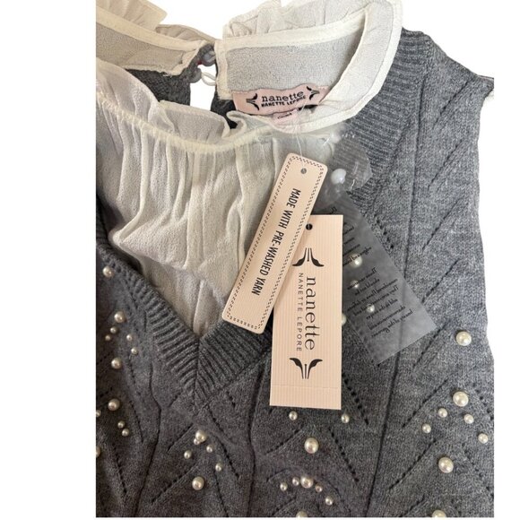 Nanette Lepore PEARL EMBELLISHED RUFFLE COQUETTE STYLE SWEATER TOP SMALL NWT - Picture 6 of 6